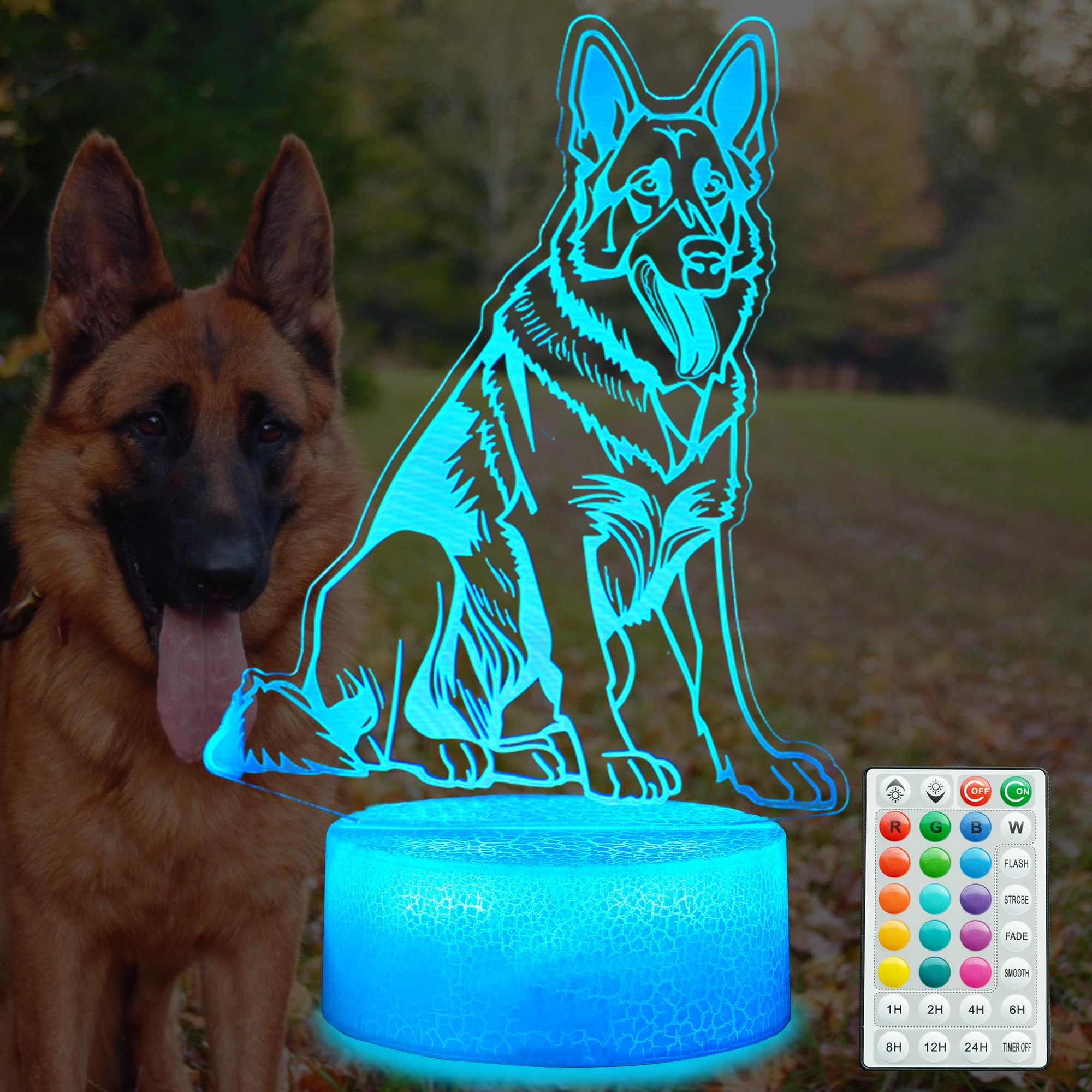 POSSHE German Shepherd Dog Night Light, 16 Colors Changing, Remote Control with Timer, RGB Flashing Mode and Dimmable, Dog Lamp for Christmas Birthday