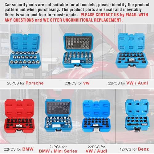Miniatura 5 de BELEY Juego de 12 tuercas de bloqueo de rueda para Mercedes Benz, juego de herramientas de instalación y extracción de tuercas antirrobo para ruedas