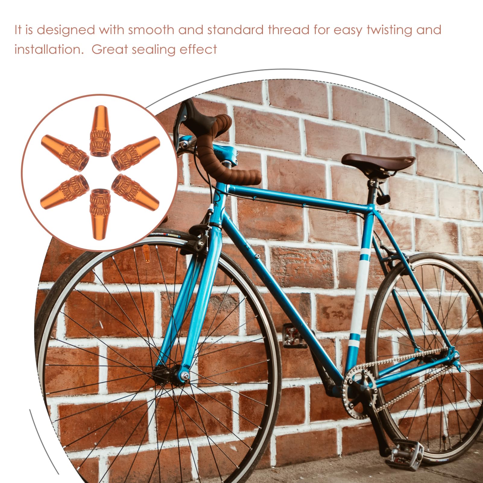 Outanaya 6 Pcs Aluminum Alloy Bike Tire Valve Caps Orange Covers for Road Bike Easy to Install Leak Protection Durable Design