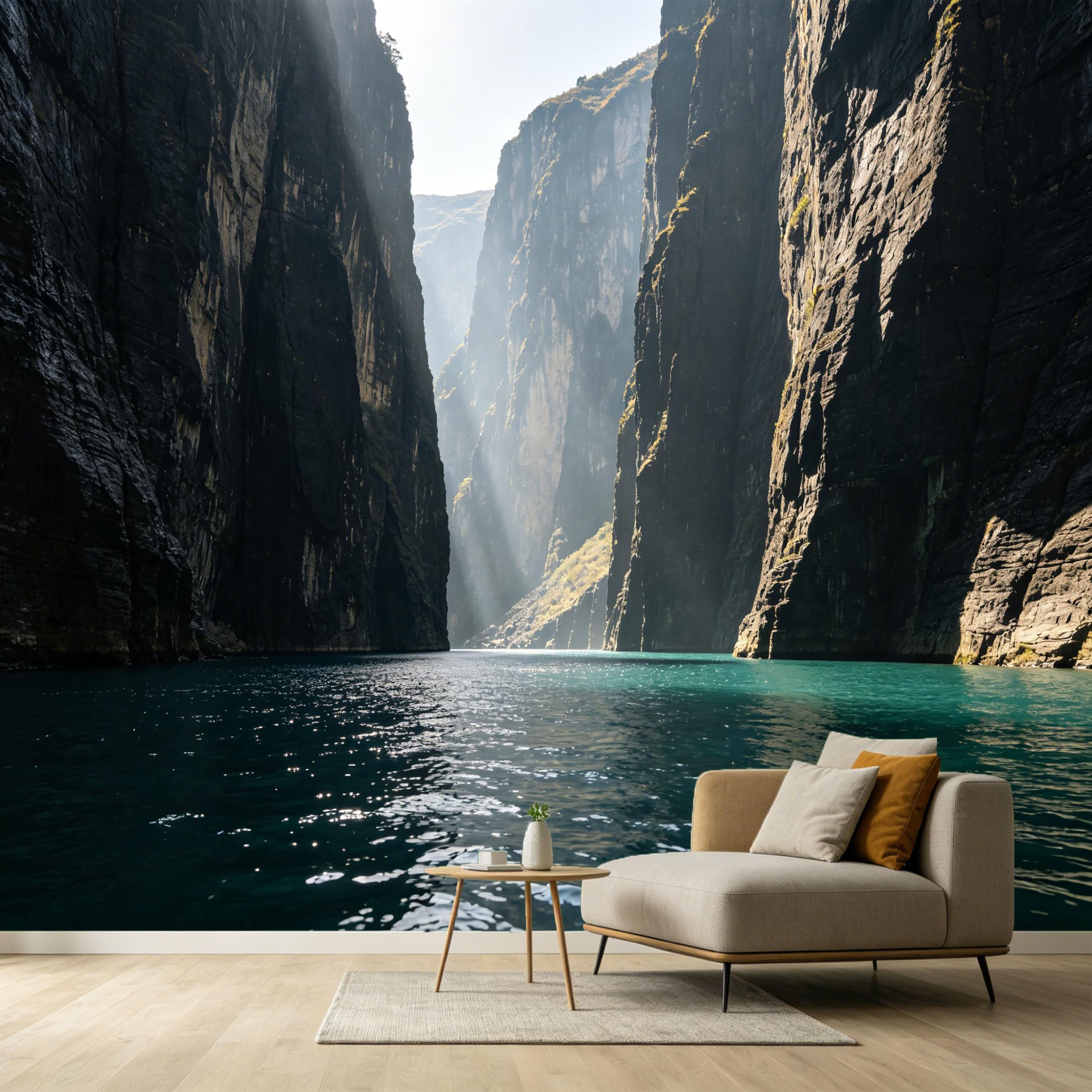 Custom Size Wall Murals Mountain Lake Landscape 3D Trompe L'Oeil Sunbeams Stone Canyon SelfAdhesive Wall Fabric Removable Large Wallpaper for Photo Living Room
