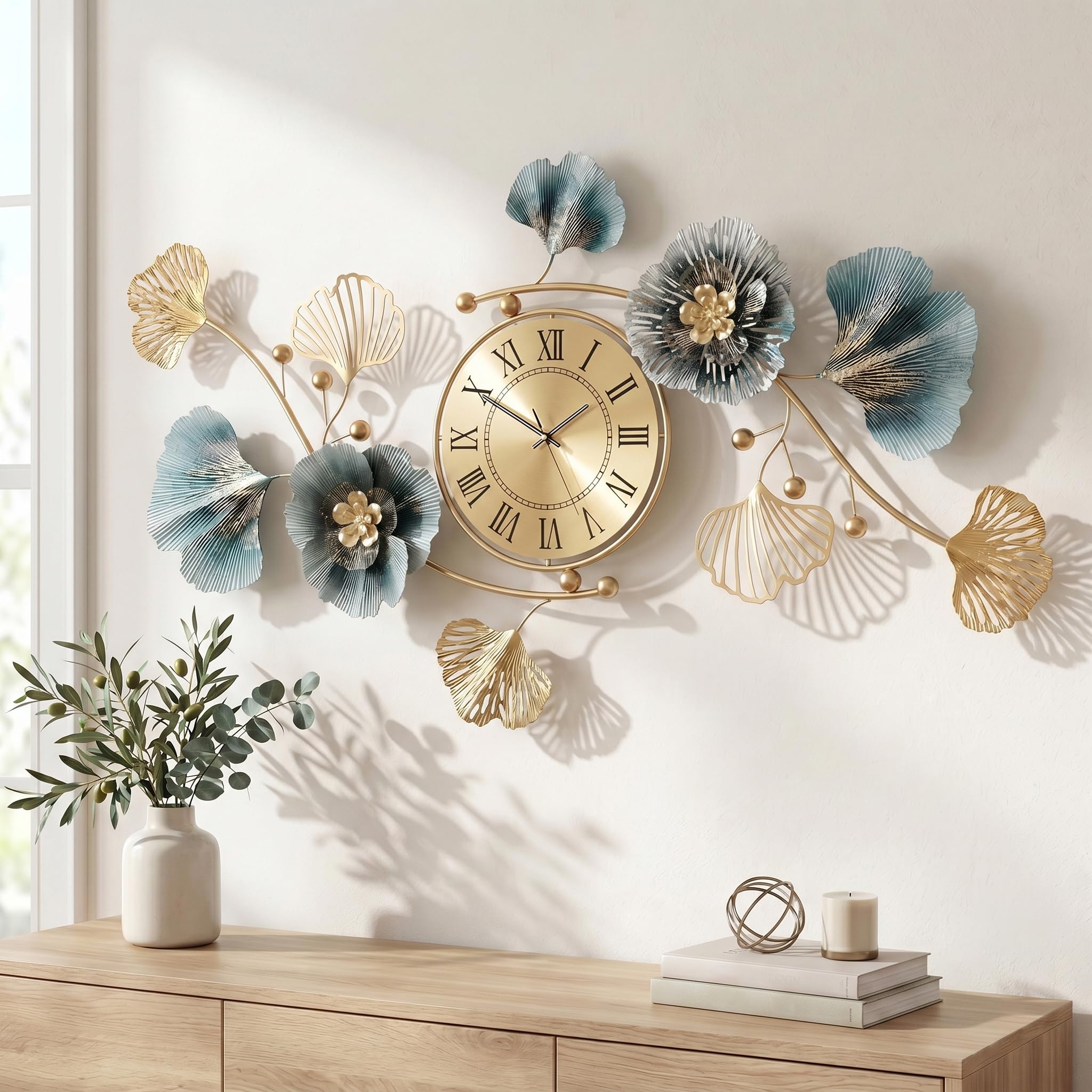 33-Inch 3D Ginkgo Leaf Metal Wall Clock