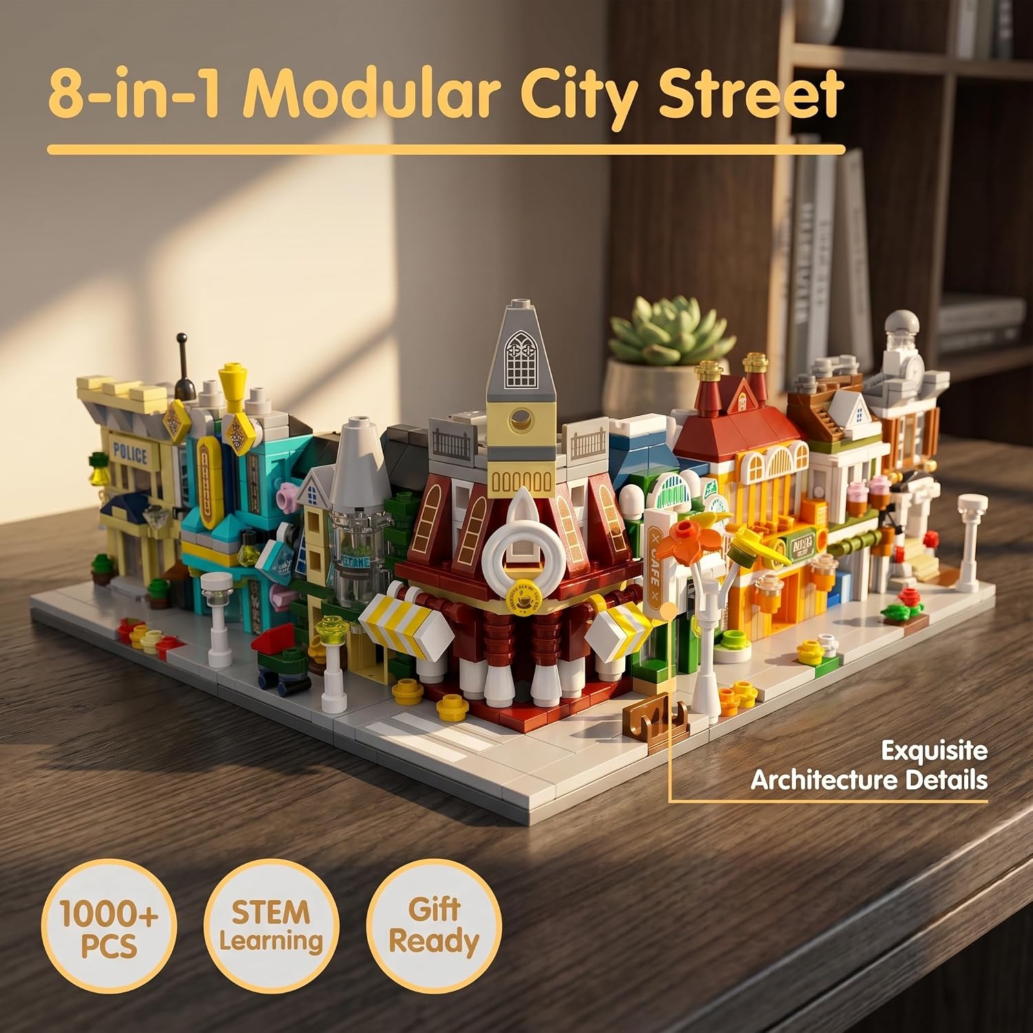 BIZNESMEN 8-in-1 European Town Building Blocks Set, City Street image 5