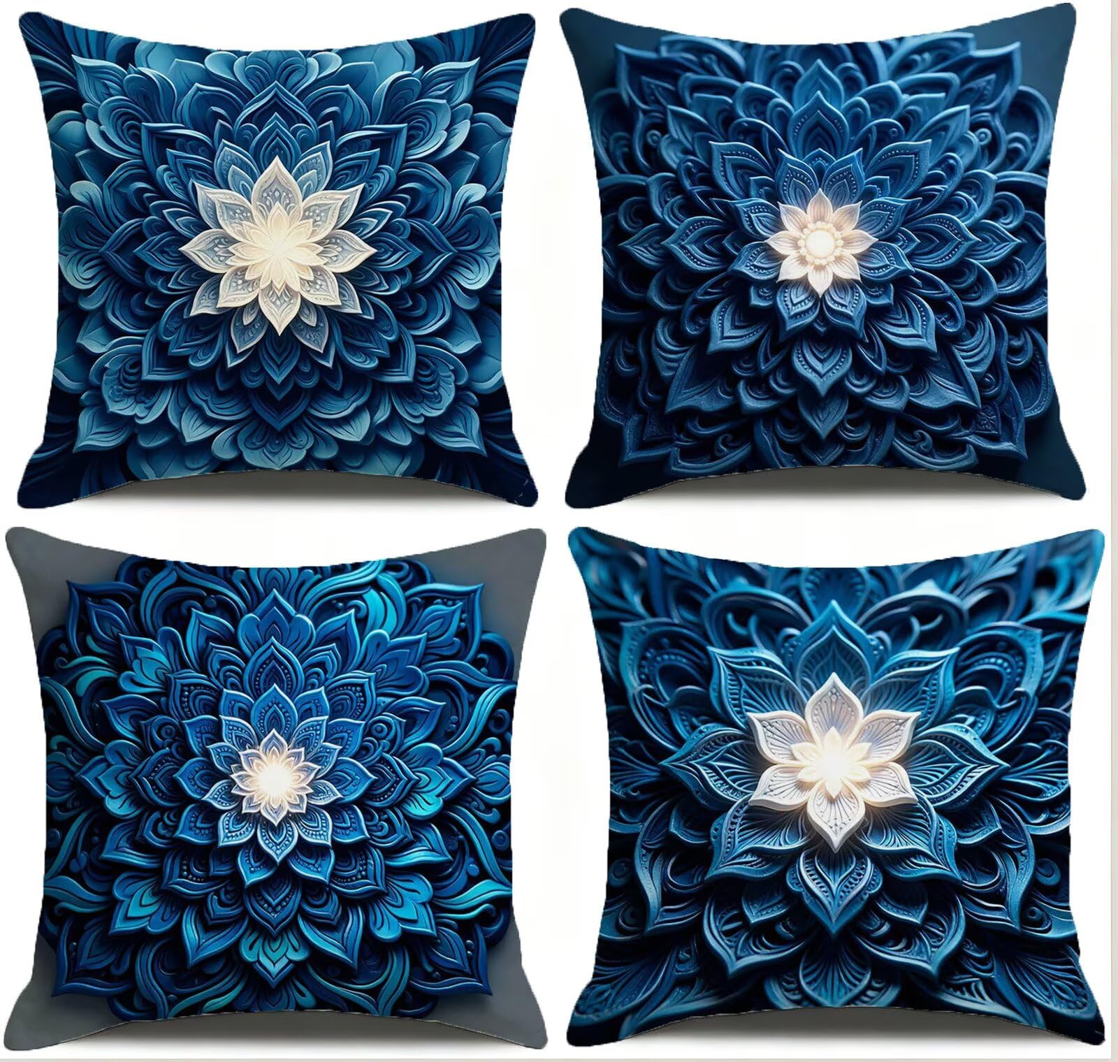Blu Federe Cuscini Divano 40x40cm, Cuscini da Esterno Set de 4, Cod-264