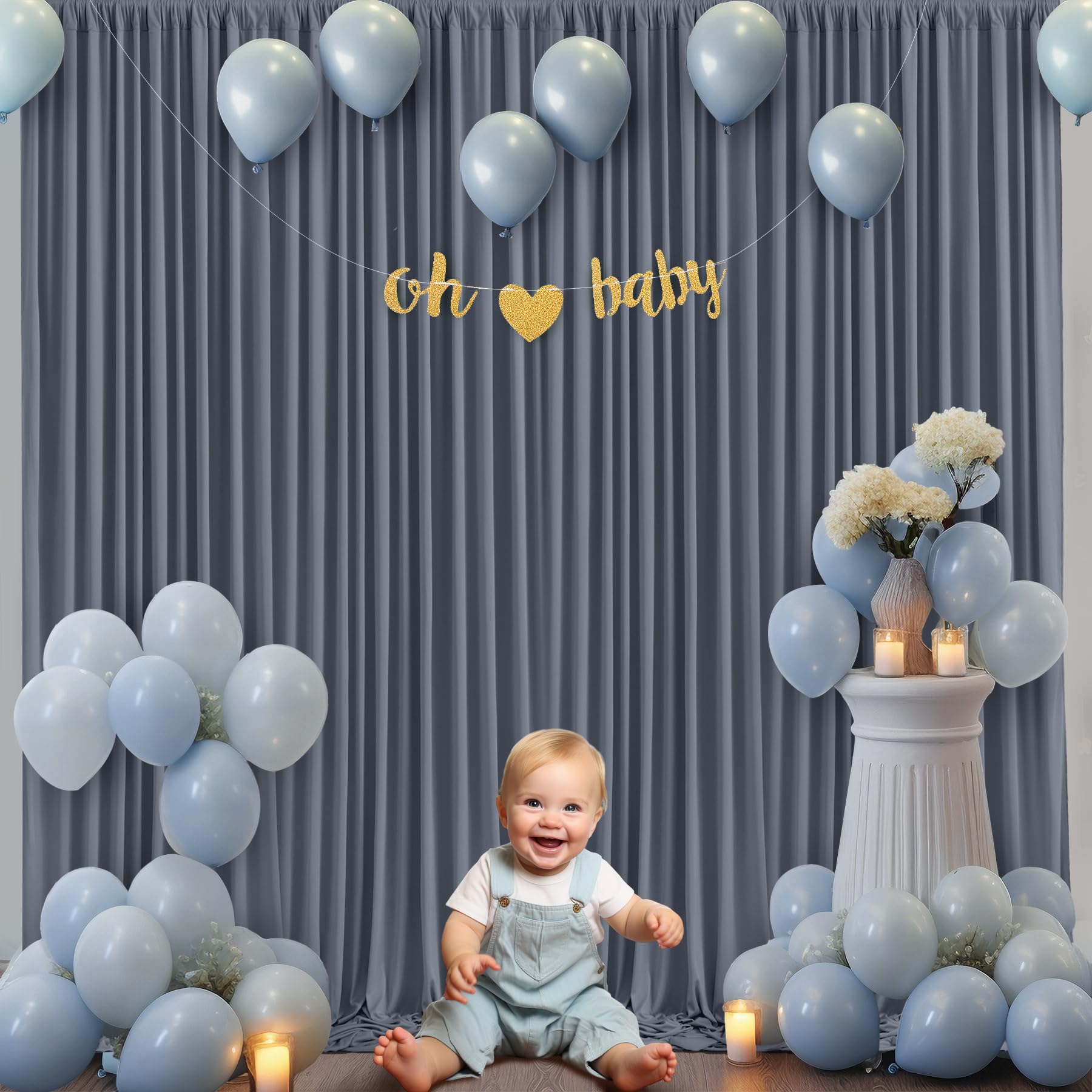 10x10 Charcoal Backdrop Curtain for Parties Wedding Wrinkle Free Silver Grey Photo Curtains Backdrop Drapes Fabric Decoration for Birthday Party Baby