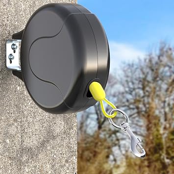 30FT Wall Mount Retractable Dog Tie Out Cable - 180 Swivel & 360 Tangle-Free Design, Perfect for Yard, Picnics & Camping Heavy Duty Steel Cable for Small to Large Dogs TP-001