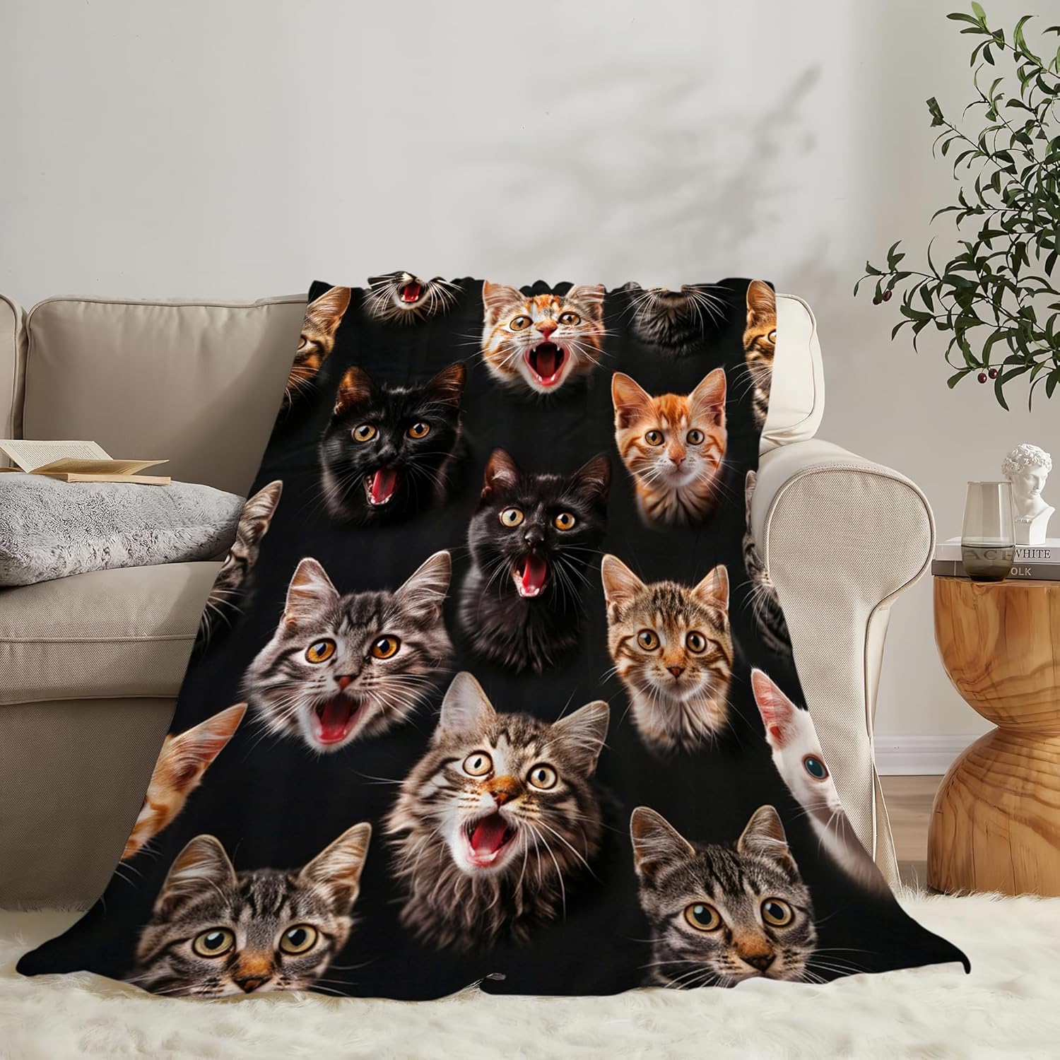 Funny Cats Throw Blanket - Soft, Warm, Cozy Fleece for Couch, Sofa, Bed - 50"x40" for Girls, Boys, Women, Men, Kids, Adults
