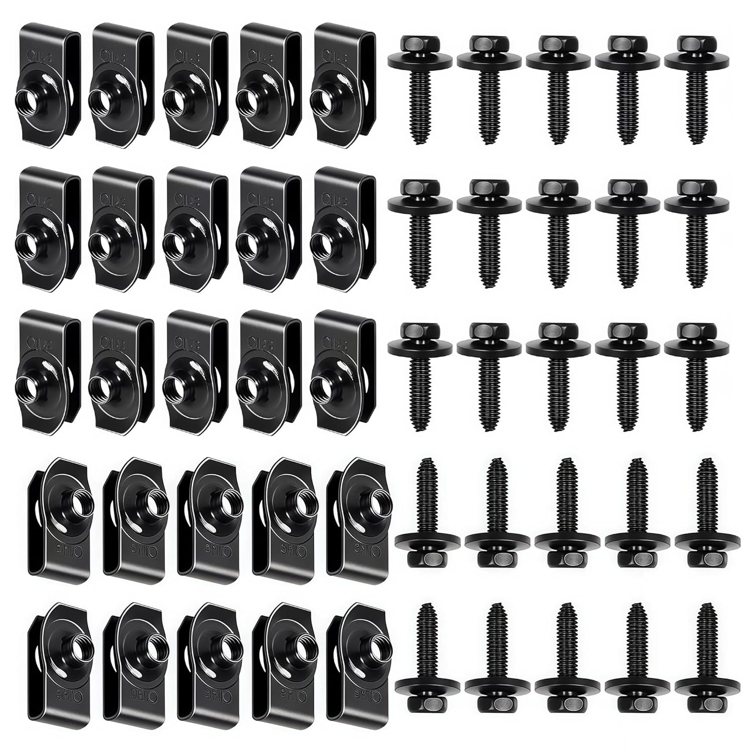 M6-1.0 Extruded U Nuts & Body Bolts Kits for GM Ford Chevy BuickChrysler Cadillac - Resistant U Retainer, Splash Shield Guard Body Bolts Universal for Most Cars Fastening Accessories,Steel,Black