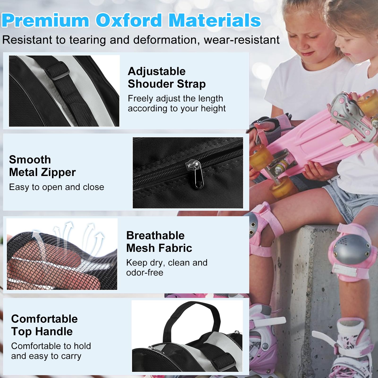 Borsa per Pattini a Rotelle Borsa Porta Pattini Ghiacci Borse per Pattini in Linea in Tessuto Oxford Borse per Pattinaggio a Rotelle con Tracolla Regolabile per Uomo e Donna, Grigio