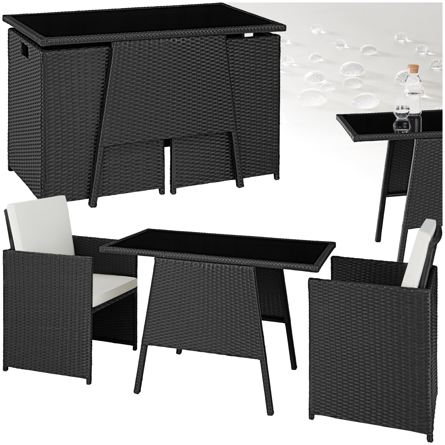 tectake® Salottino Rattan Losanna Set da Giardino 2 Poltrone e 1 Tavolo Sedie da