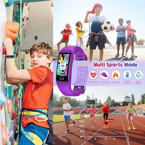 Miniatura 5 de Reloj inteligente de seguimiento de actividad física para niños, reloj inteligente impermeable con podómetro, ritmo cardíaco, seguimiento del sueño,