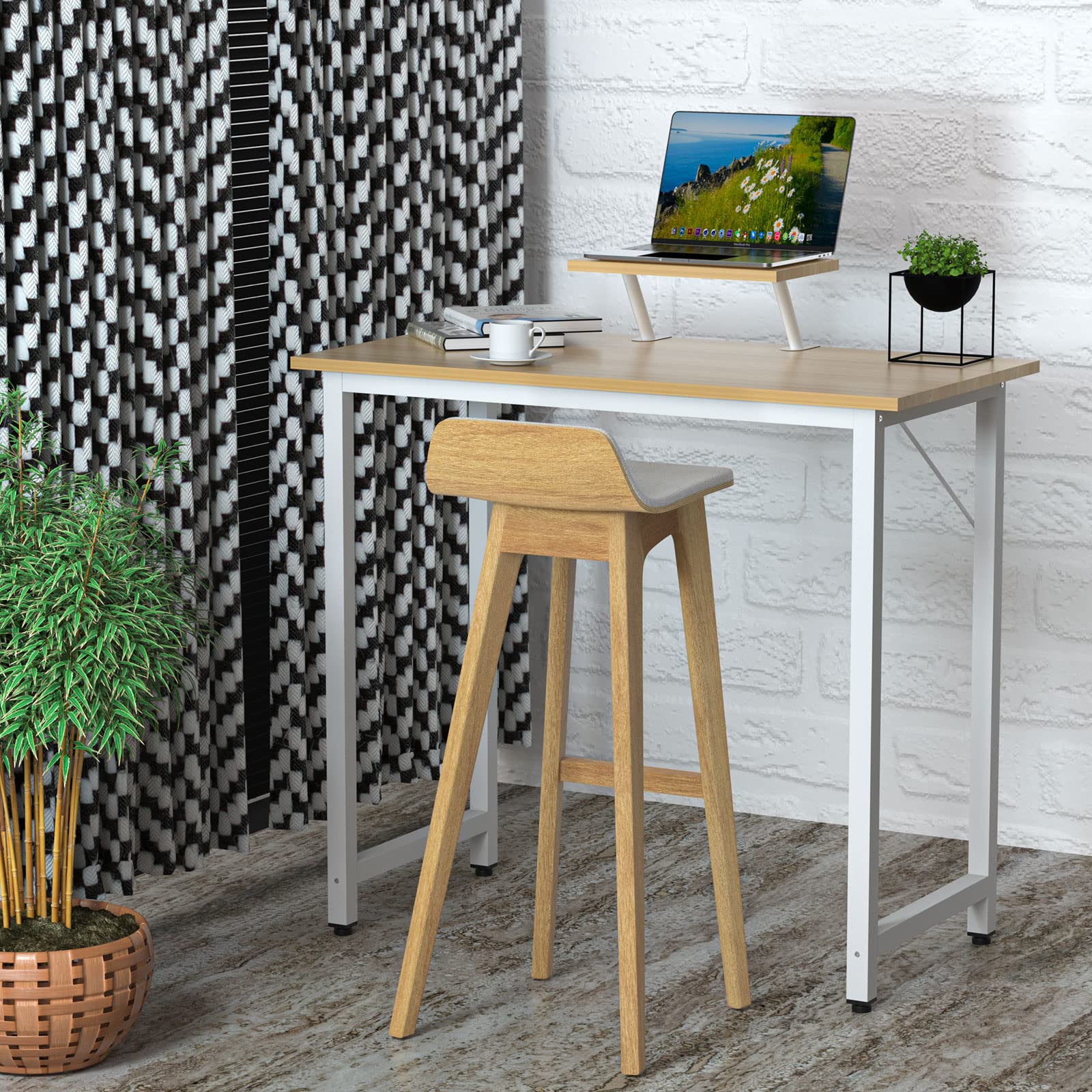 Scrivania Ufficio con Supporto per Monitor Staccabile, Scrivania Gaming Computer in Metallo e Fibra di Carbonio, 80x40cm Tavolo da Lavoro, Scrivanie pc per Cameretta Ufficio Casa, Beige Desk