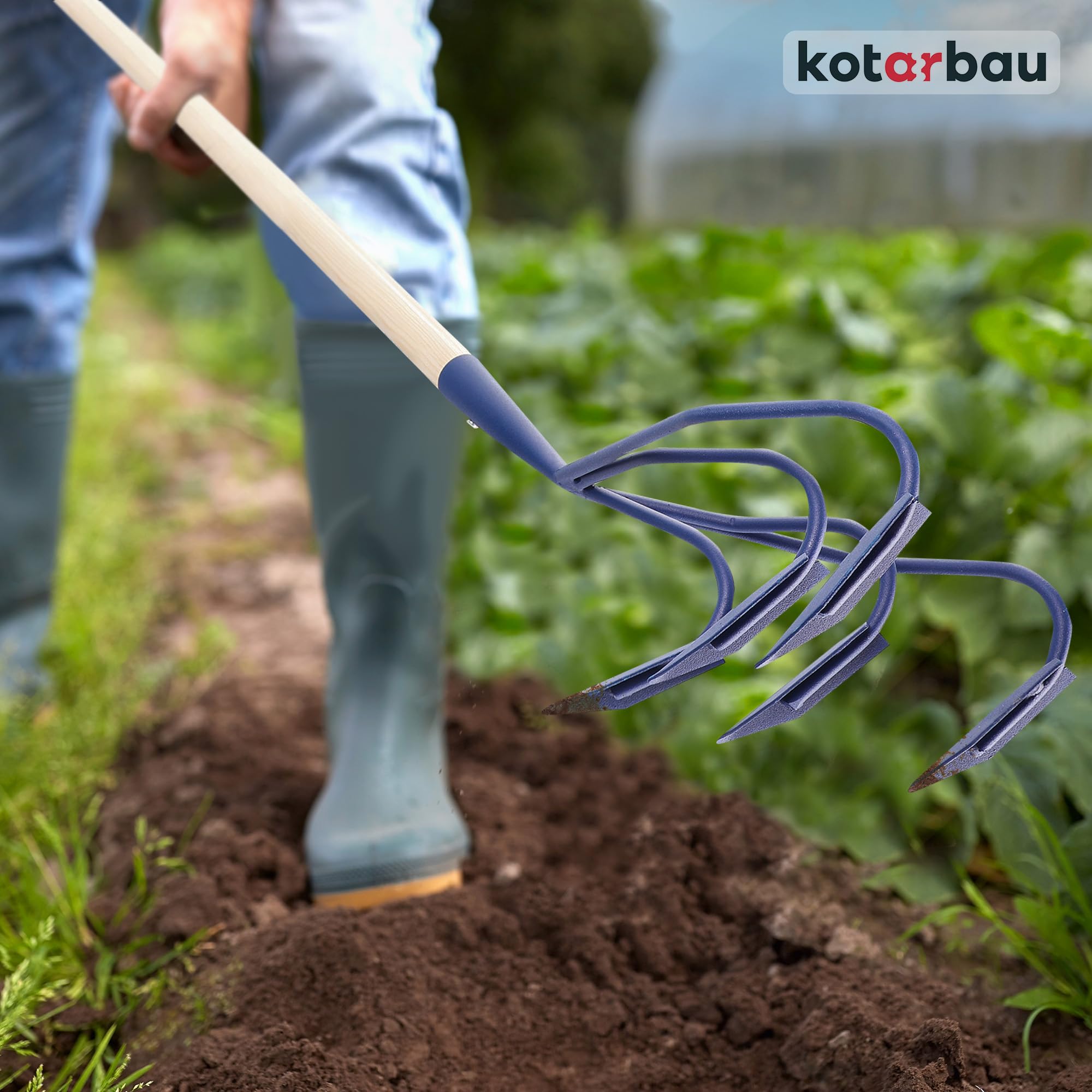 KOTARBAU® Cultivador para jardín 175 cm, Aireador manual 5 dientes curvos, Mango de madera, Herramienta de jardinería para mullir y airear la tierra, Garra de jardín para aflojar la tierra, Extirpador