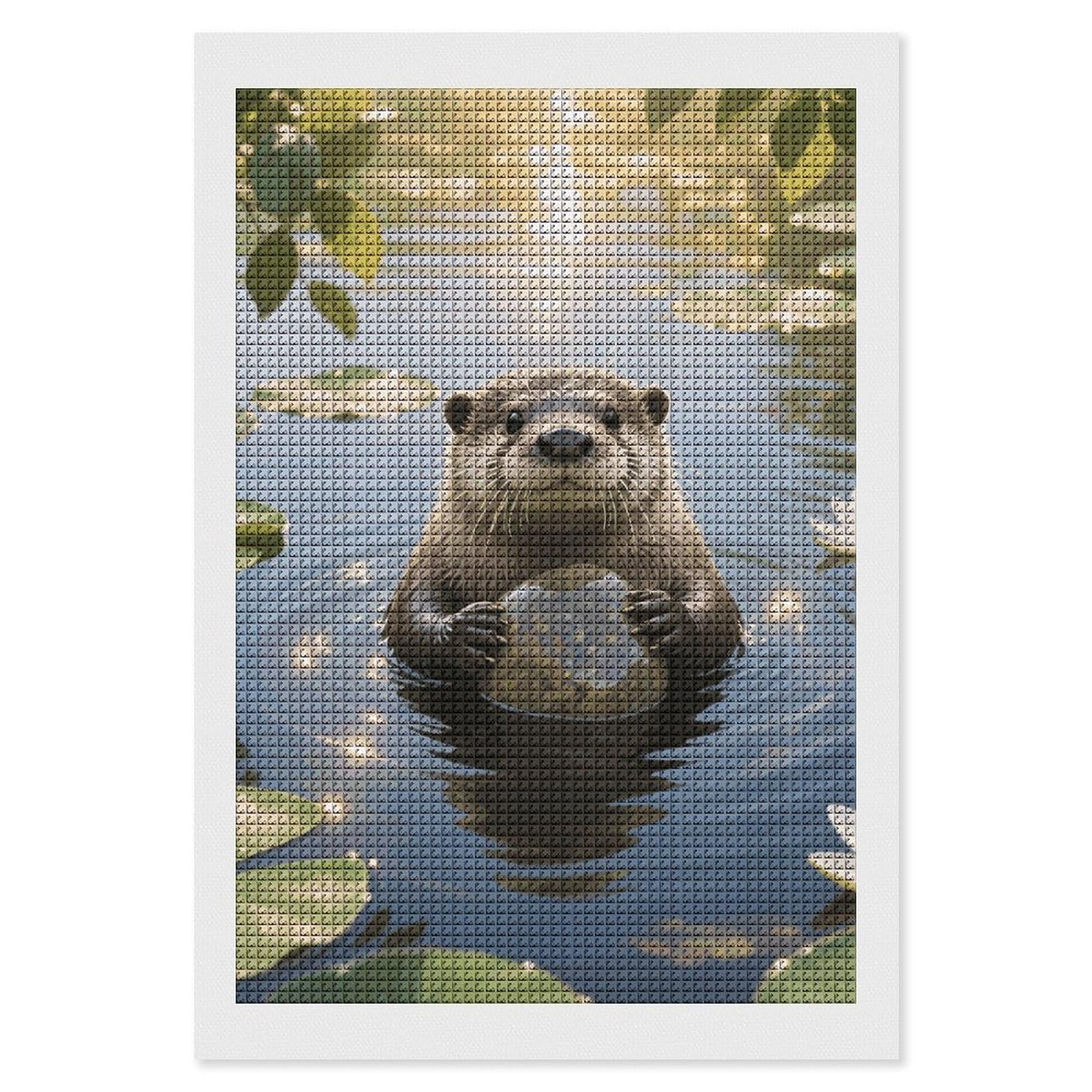 FodPand Otter 5D Diamond Painting Kits for Adults Beginners Full Drill Square Diamond Dots Pictures Gem Art Supplies for Home Wall Room Decoration DIY Craft Set Gift 8x12