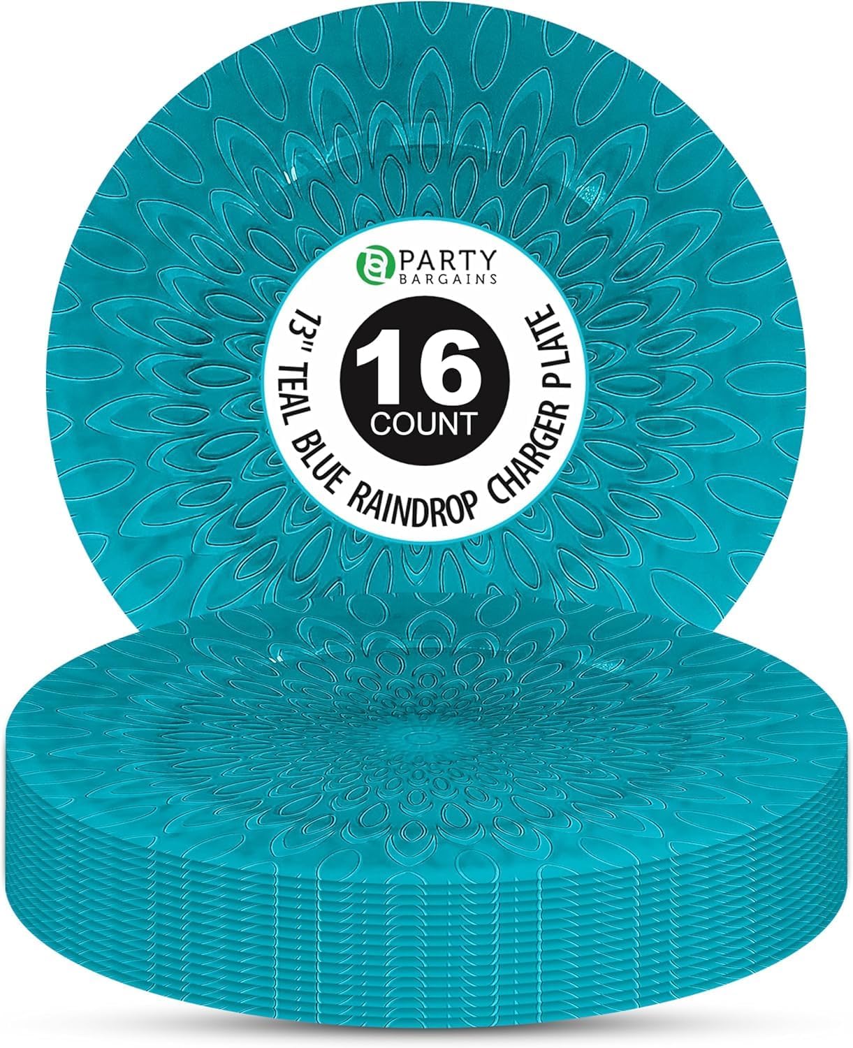 PARTY BARGAINS 13″ Plastic Charger Plates, Raindrop Design, Teal Blue – Disposable Round Table Chargers for Weddings, Parties & Events, BPA-Free (16 Pack)