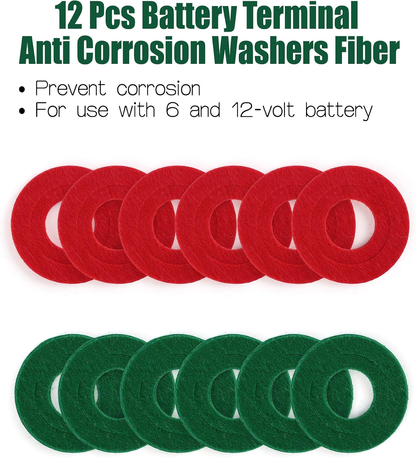 Battery Terminal Cleaners (2 pcs), Plus 12 pcs Battery Terminal Anti-Corrosion Fiber Washers (6 Red & 6 Green) for Car Marine Battery