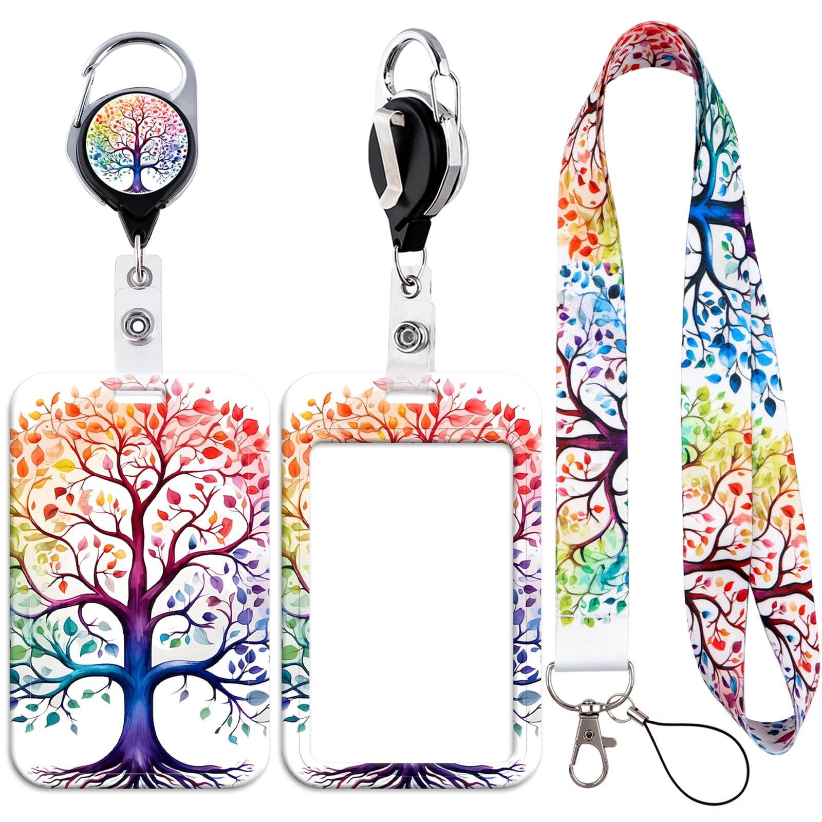 Lanyard Card Holder Set with Tree Life Design - Durable, Reusable Badge Holder with Neck Strap for ID Cards, Access Cards, Work Badges (3 in 1) โ image 1