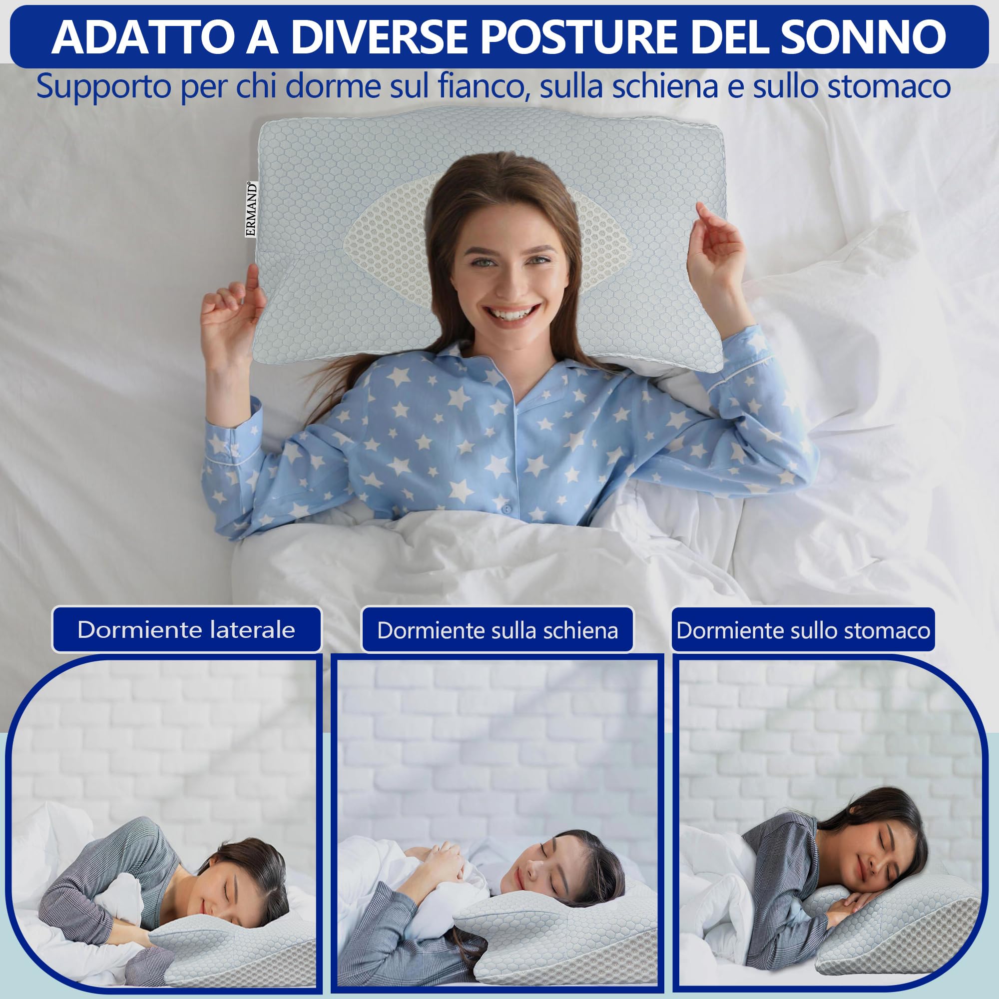 Cuscino Cervicale Ortopedico Antirughe con Design Innovativo a Farfalla in Memory Foam, Ideale per Posizioni Prona, Supina e di Fianco, con Federa Traspirante, Rimovibile e Lavabile.