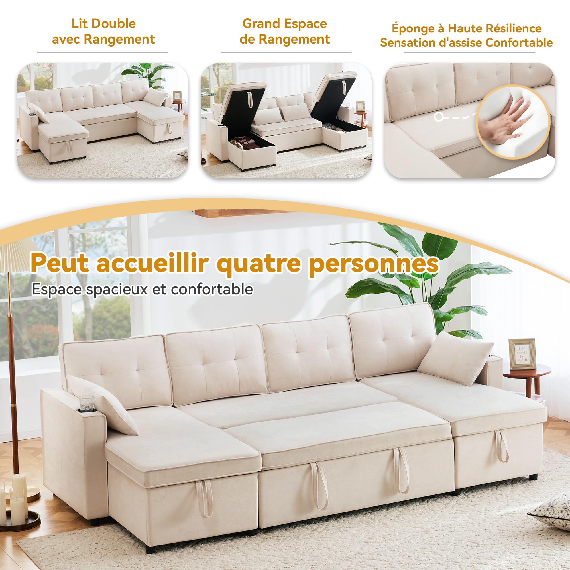 Canapé Convertible 2 Places Avec Rangement - Dossier Inclinable, Devient Lit, Pieds Dorés (rose, 175 Cm) - 8
