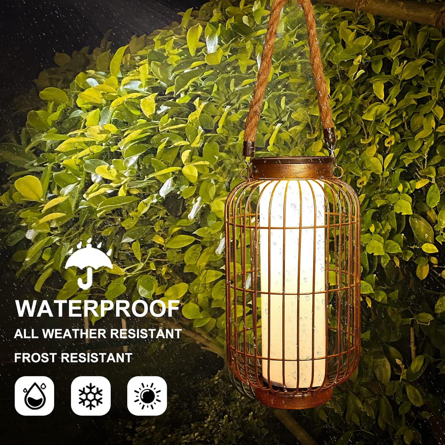 Large Outdoor Solar Lanterns Hanging Light Waterproof LED Garden Lights Solar Powered Retro Metal Auto On Off Table Lamp for Garden Patio Porch Pathway Walkway Tabletop Decorative(Bronze)