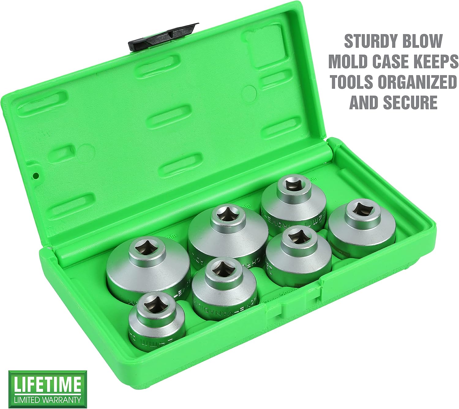OEMTOOLS 27197 7 Piece Oil Filter Cap Removal Socket Set, Oil Filter Socket Set for Fuel and Oil Filter Housing on GM, Ford, Mercedes, BMW, and More, 3/8 Inch Drive, 24–38 mm Sockets