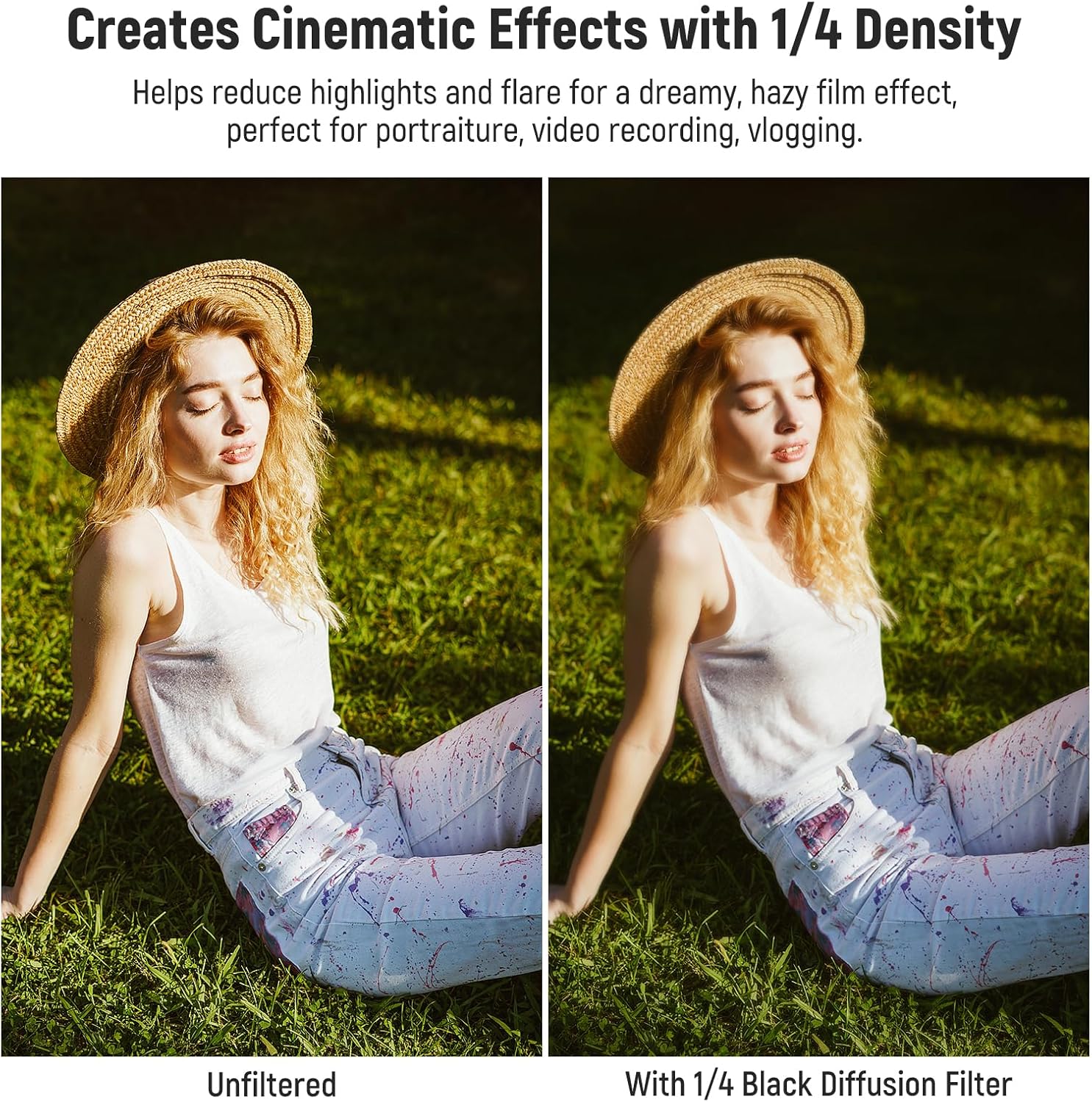 NEEWER Black Diffusion 1/4 Filter, Dreamy Cinematic Effect Lens Filter for X100 Series Cameras, Multi Coated Optical Glass, for Fujifilm X100 X100S X100F X100T X100V X100VI Cameras (Black Frame)