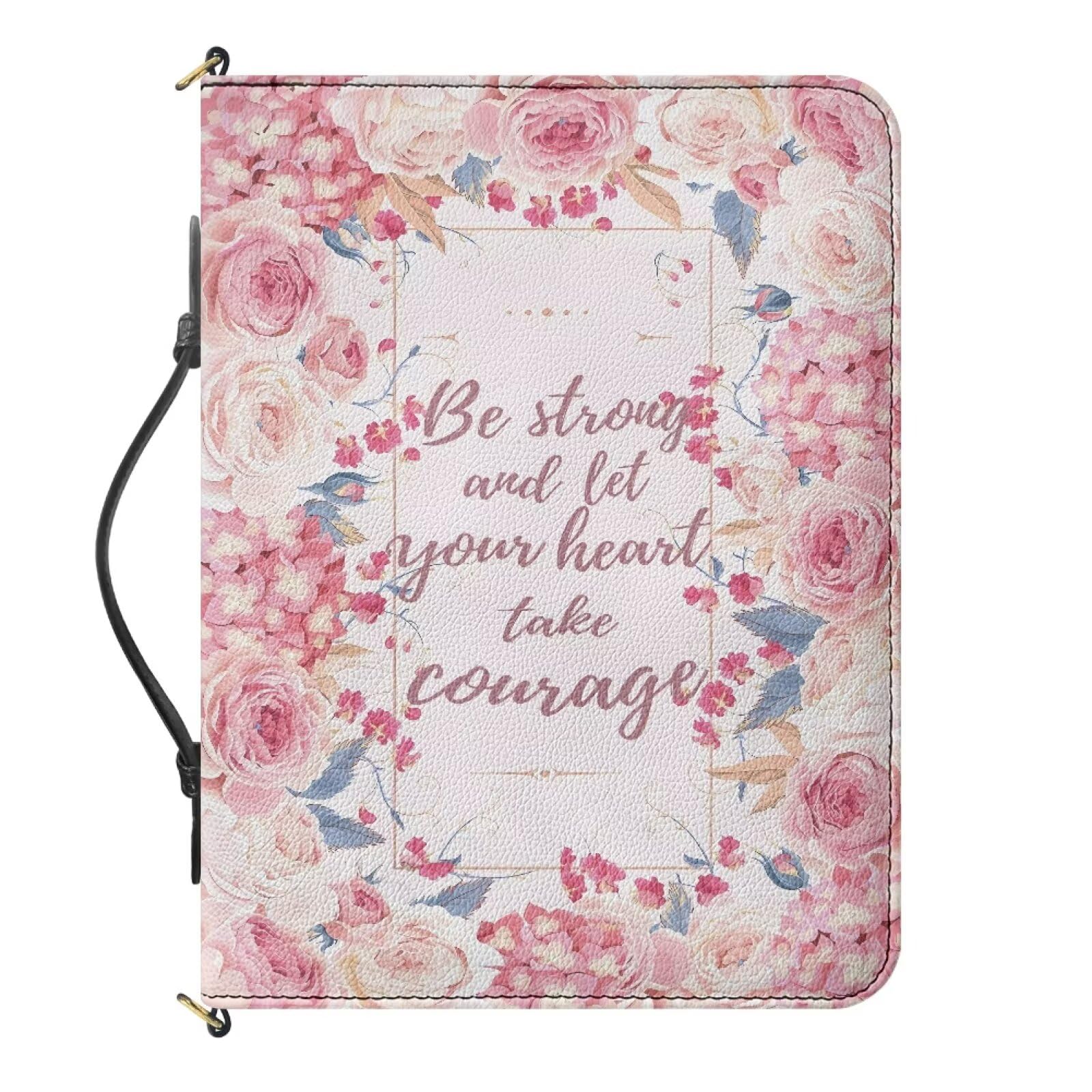 Urndoeng Large Bible Cover W/Shoulder Strap,Carrying Church Bag for Women Lady Bible Protective W/Pen Slots and Zippered Pocket Pink — image 1
