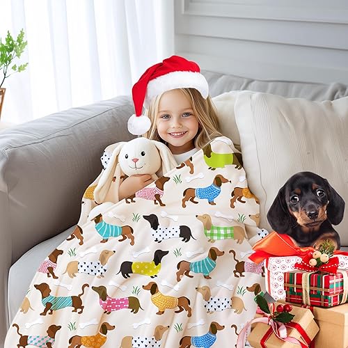 Miniatura 3 de Bonita manta de franela de forro polar con diseño de perro salchicha para mujeres, manta ligera y suave y acogedora para cama, sofá, viajes al aire