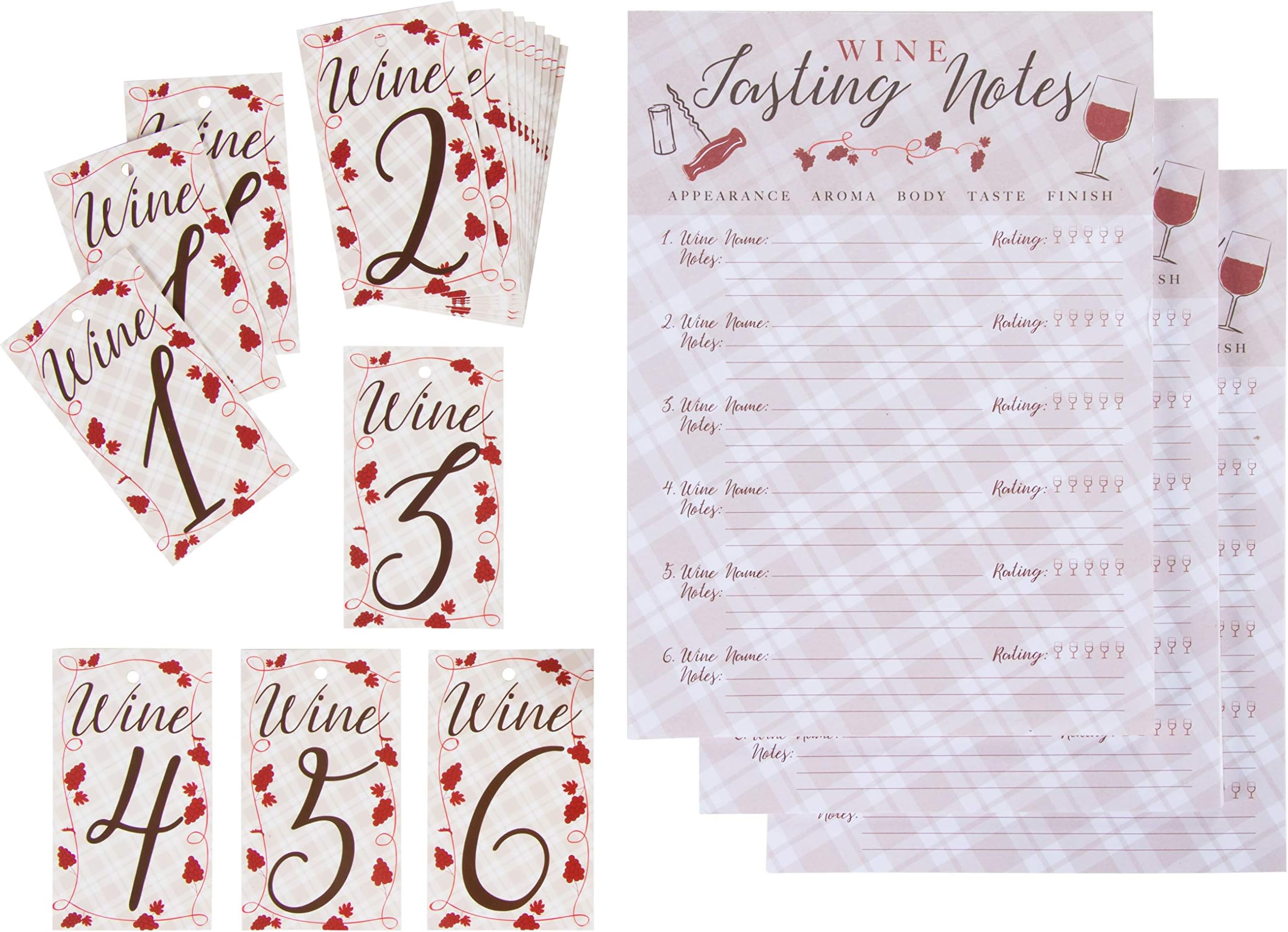 Wine Tasting Game Kit - 3-Set Wine Tasting Score Sheets and Bottle Number Tags, Wine Tasting Event Party Supplies, 3 Pads of Score Sheets, 50 Sheets Each Pad, 6.2 x 8.6 Inches