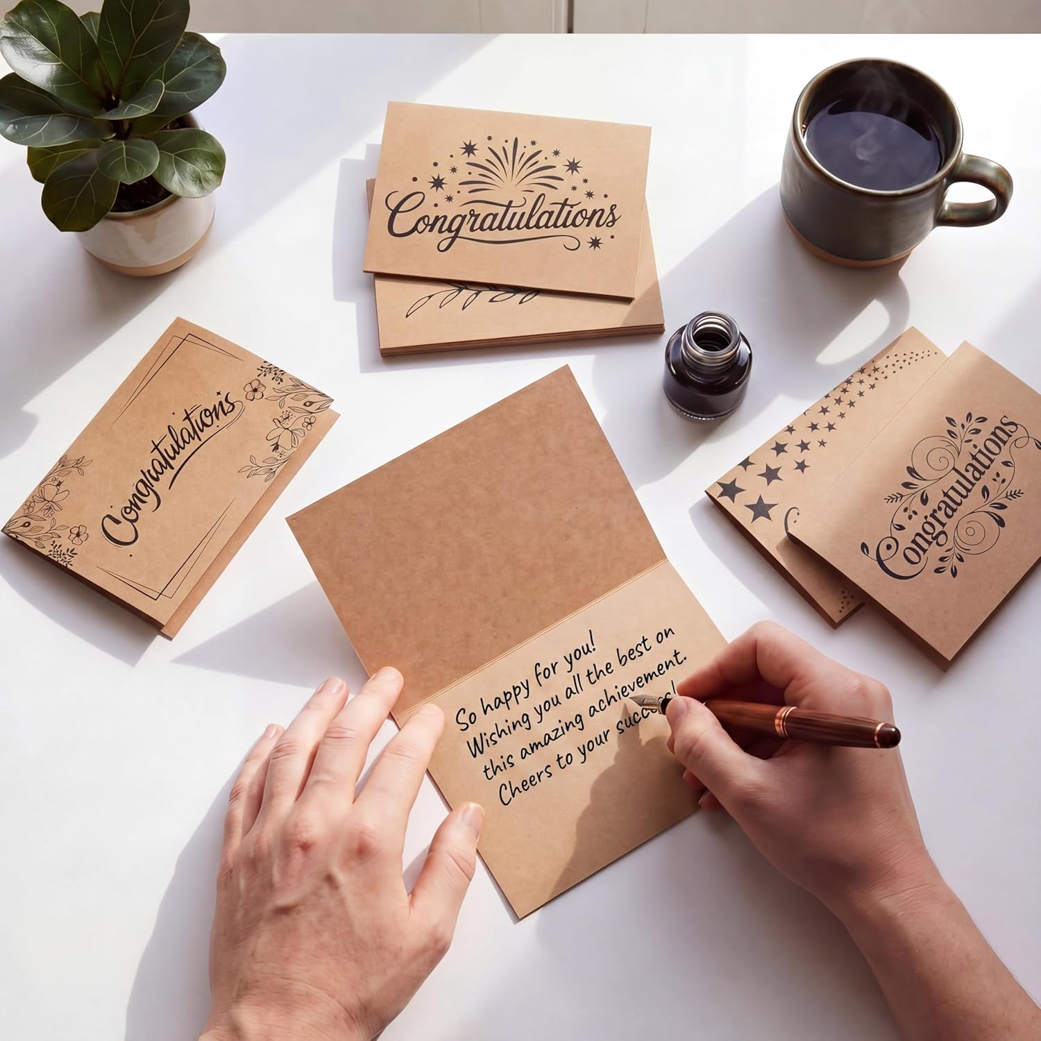 54 Sets Congratulations Cards with Envelopes 4 x 6 Inch Kraft Brown Rustic Blank Notecards & Envelopes Blank Floral Cards for Guests & Employees Wedding Birthday Baby Shower Graduation