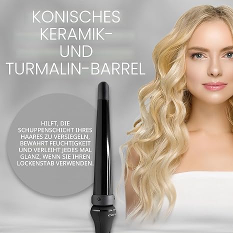 CORIOLISS Glamour Wand Curling Iron for Women Hair Curler for Long and Short Hair Professional Conical Ceramic Wand with Temperature Control