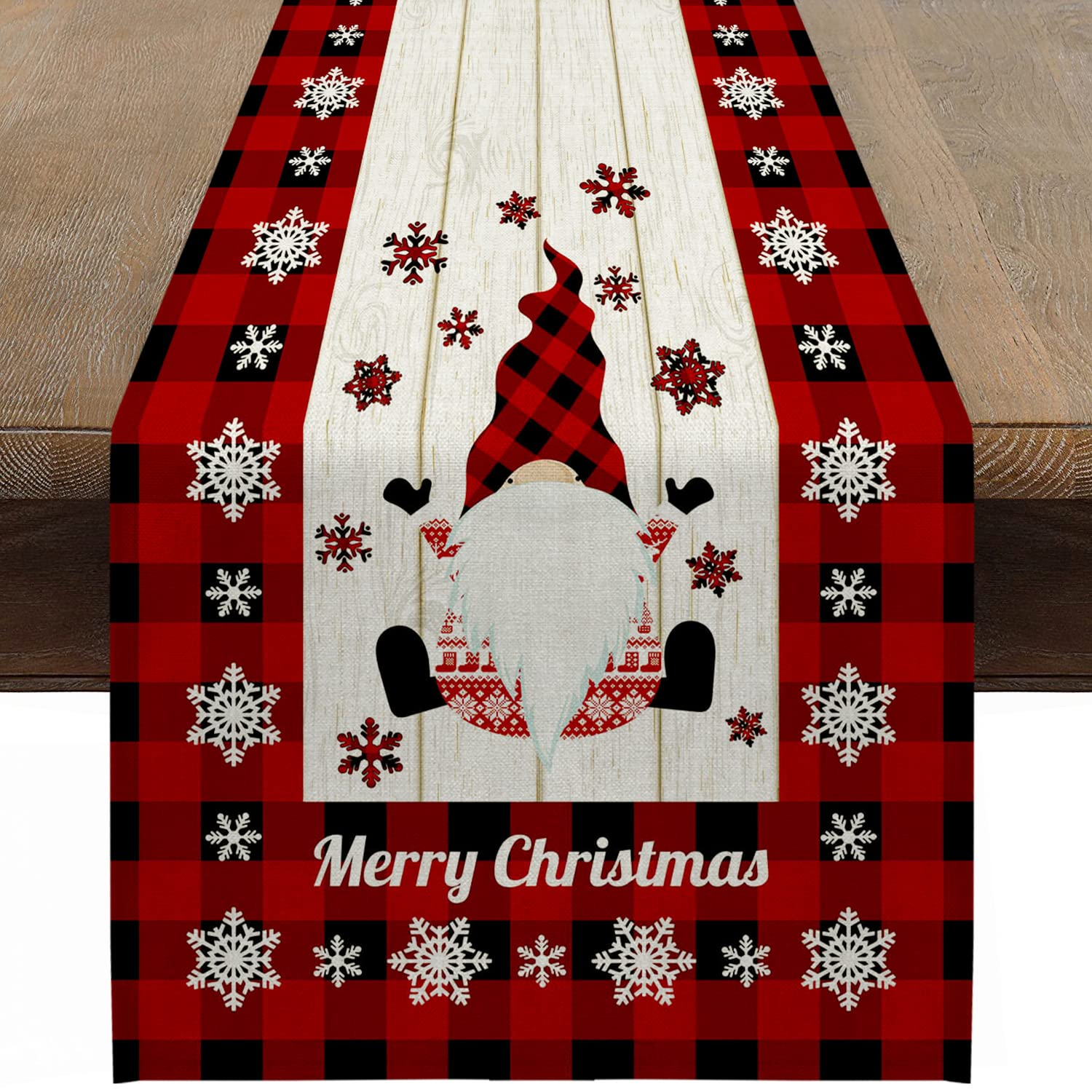 Chemin de table de Noël à carreaux rouge et noir OTOSTAR pour décoration table de fête