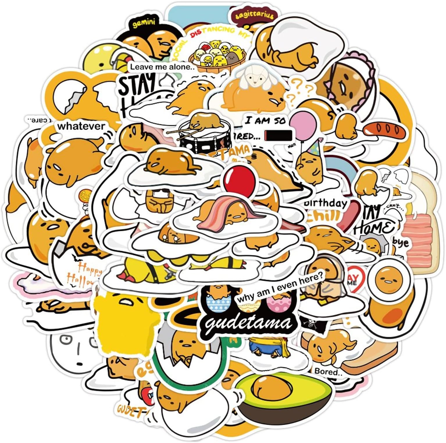 60PCS Japanese Lazy Egg Kawaii Stickers - Vinyl Waterproof Stickers for Kids, Teens, Adults - Laptop, Water Bottles, Skateboard, Guitar