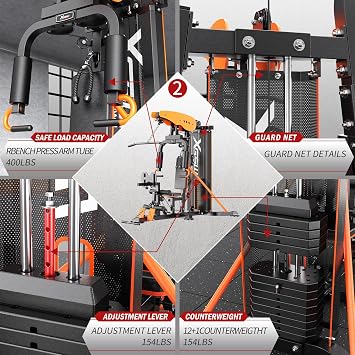 XGSW Multi-Function Home Gym Workout Station, Featuring a Pulley System, arm Trainer, and Leg Trainer for Full-Body Workouts.