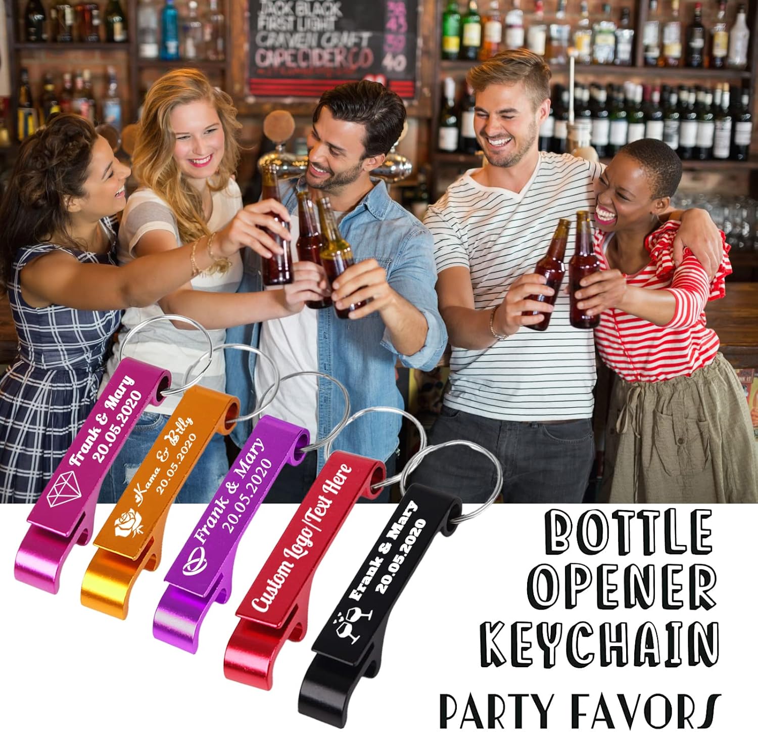 80PCS Personalized Bottle Opener Keychain Bulk Custom Beer Bottle Opener with Logo Text Engraved Wedding Bottle Opener Favors Customized Gifts for Guests Baby Shower Birthday Party-Black