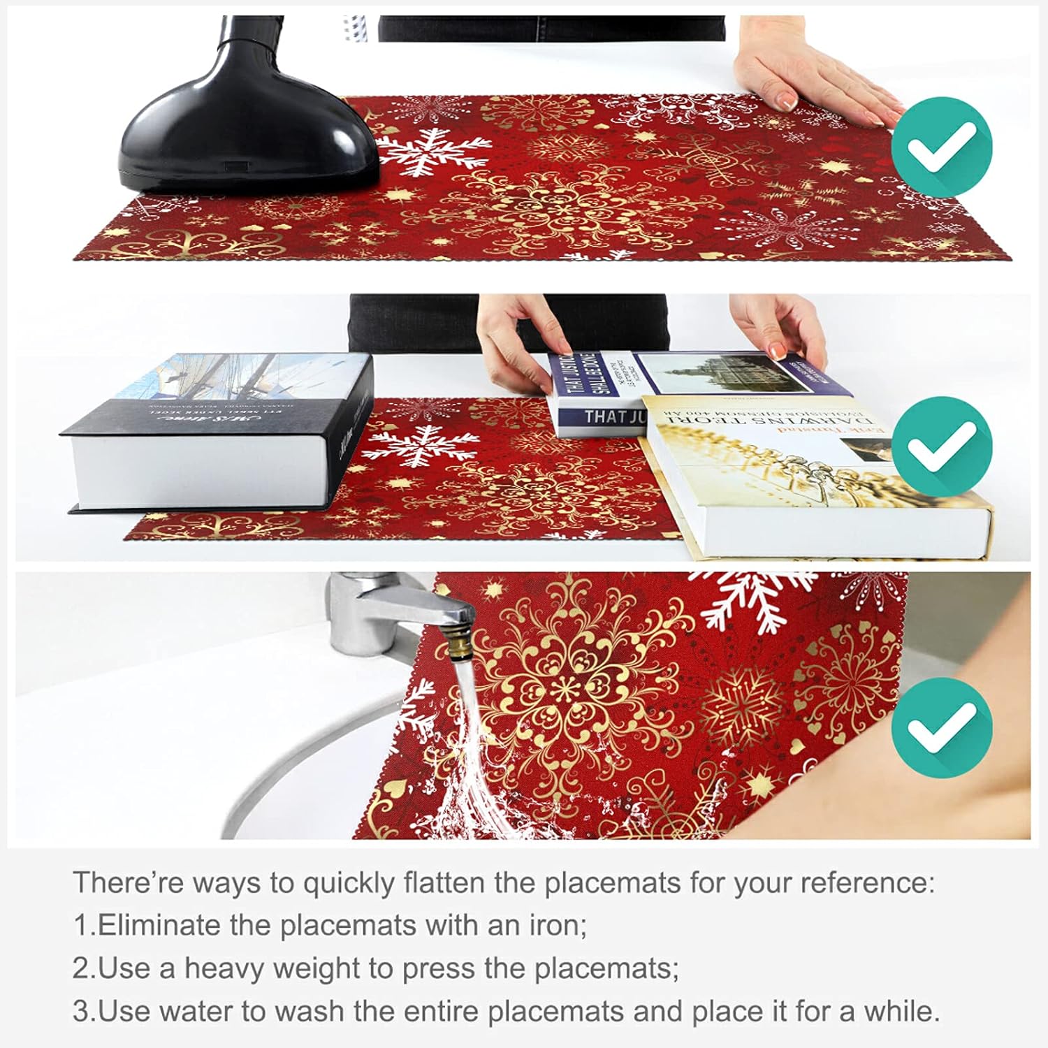 Naanle Christmas Holiday Placemats Set of 6 Christmas Snowflake Non Slip Heat-Resistant Washable Table Place Mats for Kitchen Dining Table Home Decoration 12" x 18" : Home & Kitchen