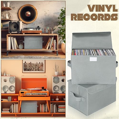Miniatura 6 de Paquete de 4 cajas de almacenamiento de discos de vinilo, organizador de discos LP, caja de almacenamiento de vinilo con tapa, almacenamiento para
