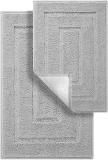 GRANNY SAYS 2-Piece Gray Bathroom Rug Set - Non-Slip, Super Absorbent Soft Microfiber Bath Mats for Shower, Tub, Toilet (20x32 + 16x24)