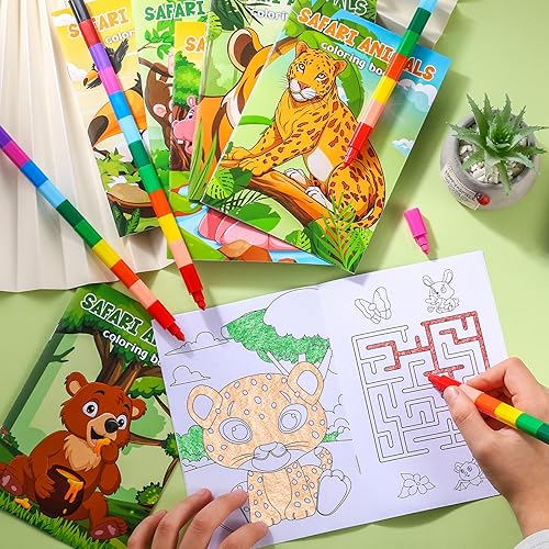 Miniatura 5 de BenLouis 24 piezas de animales de safari de la selva mini libros para colorear zoológico de fiesta de leones pequeños libros de actividades a granel