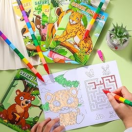 BenLouis 24 Pcs Jungle Safari Mini Coloring Books Kids Zoo Animals Party Favors Small Activity Books Bulk for Kids Wild One Birthday Goodie Bags Stuffers Return Gifts Classroom Travel