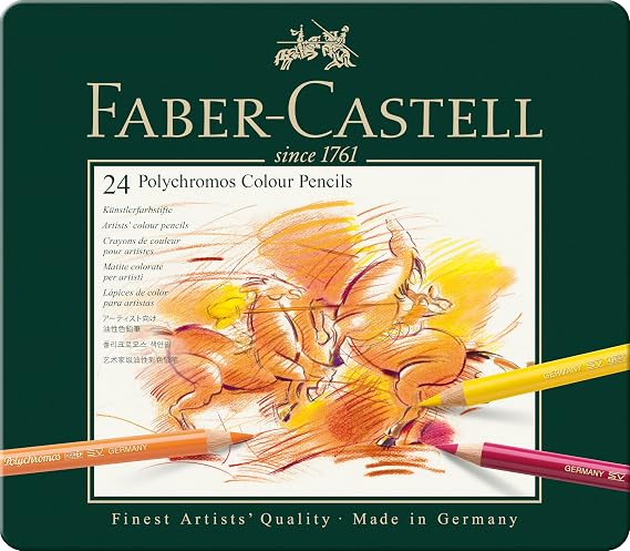 Faber-Castell Polychromos Artists' Color Pencils - Tin of 24 Colors - Premium Quality Artist Pencils