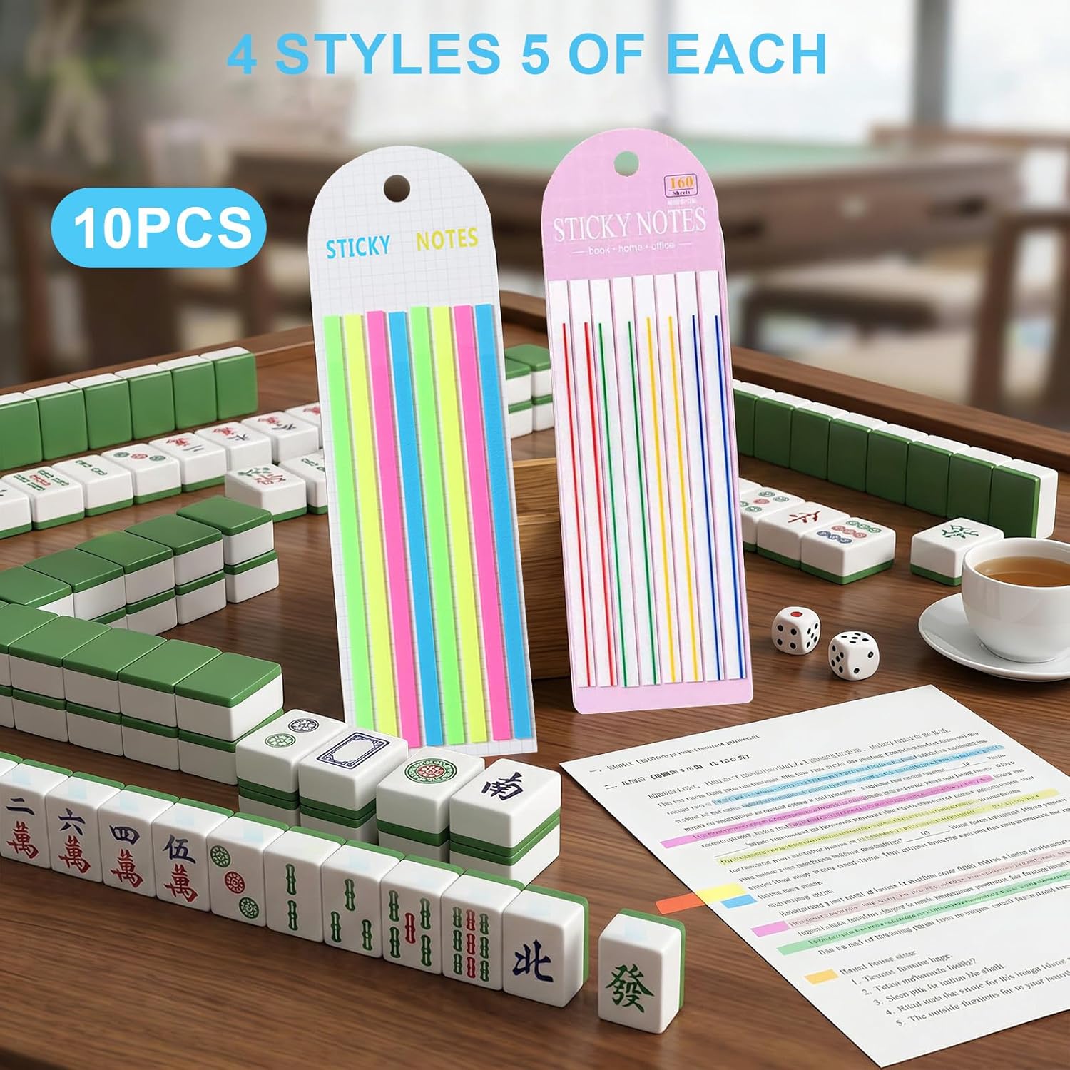 Mahjong Highlighter Strips 5 Pack/800pcs & Stickers 5 Pack/800pcs, Mahjong Line Finder Highlighter Taps Accessories, Transparent Sticky Card Markers Reusable & No Adhesive Residue