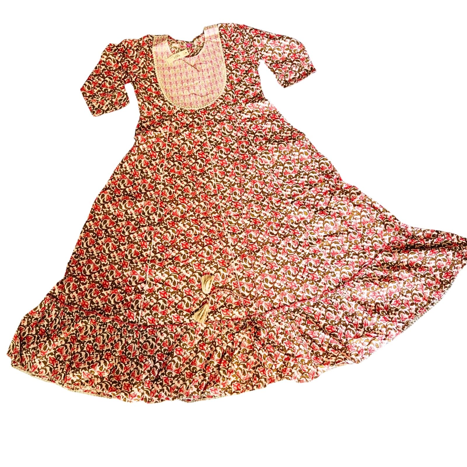 Women Cotton Ethnic Anarkali Kurti Dress Floral Print Full Sleeve Festive Long Suit Dress Traditional Outfit-image-36