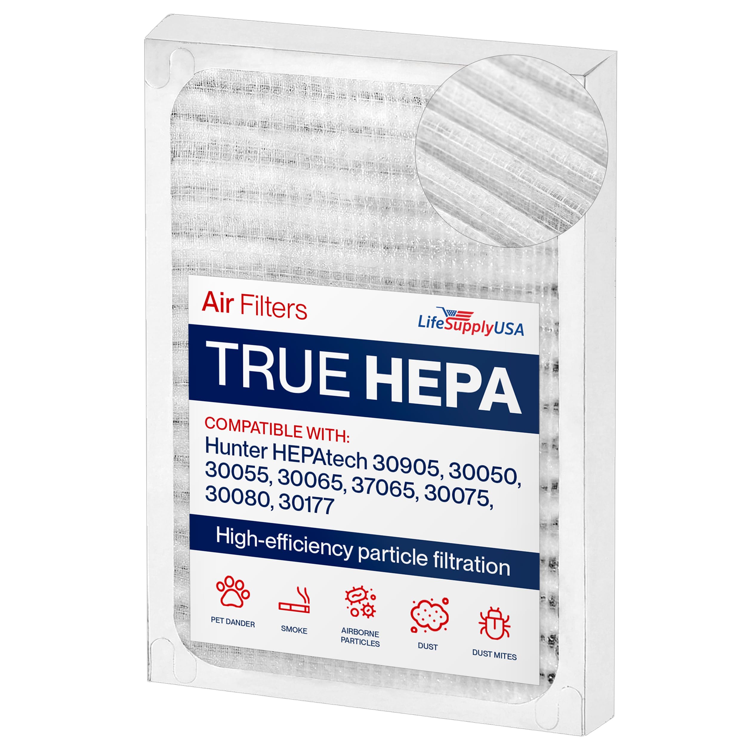30920 True HEPA Filter Replacement Compatible with Hunter HEPAtech 30905, 30050, 30055, 30065, 37065, 30075, 30080, 30177 Air Purifiers by LifeSupplyUSA