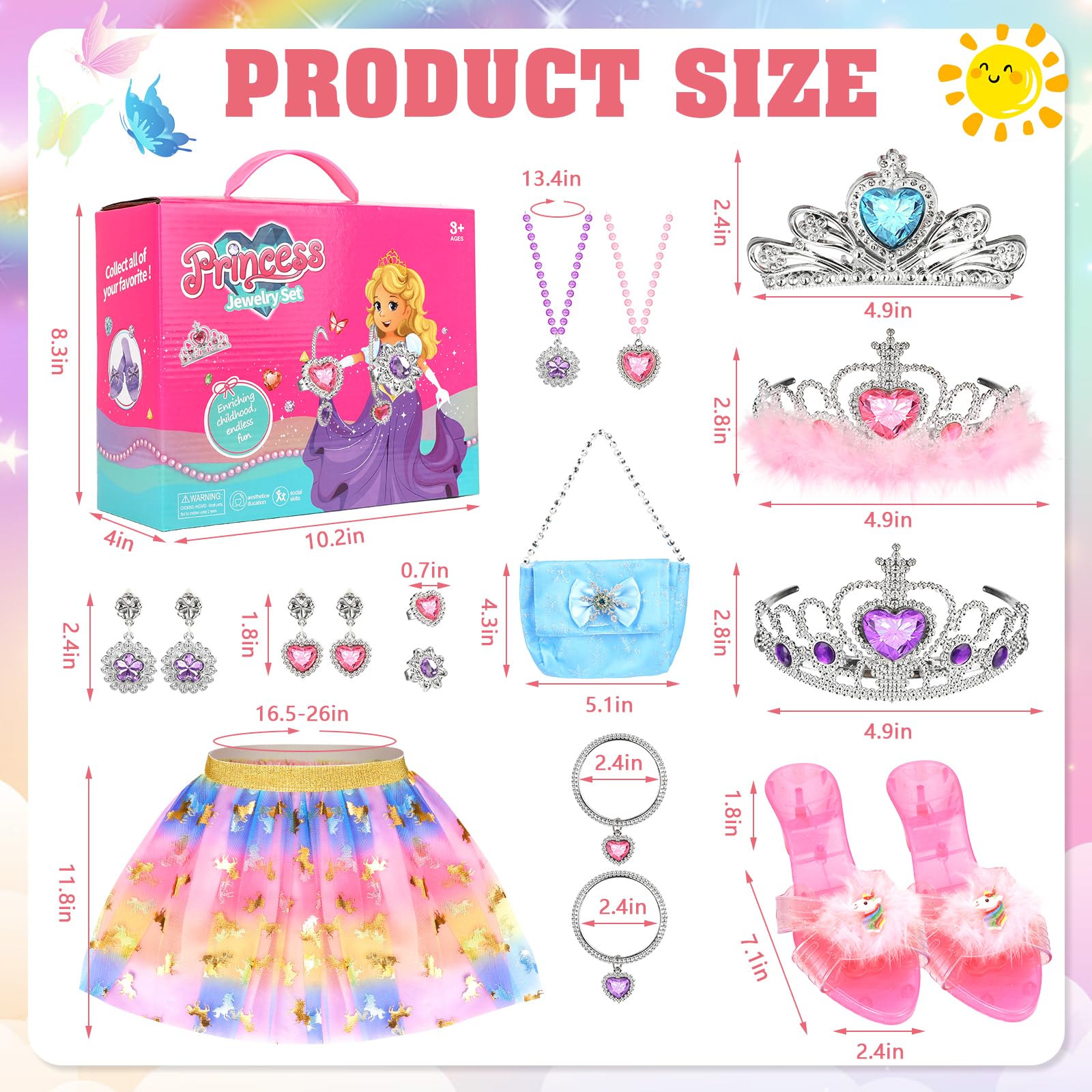 Disfraz Princesa Niña, Falda Tutu Zapatos Princesa Niñas con Collar Corona Bolso Vestido Princesa Regalos Niñas para Navidad Cumpleaños para 3 4 5 6 7 años