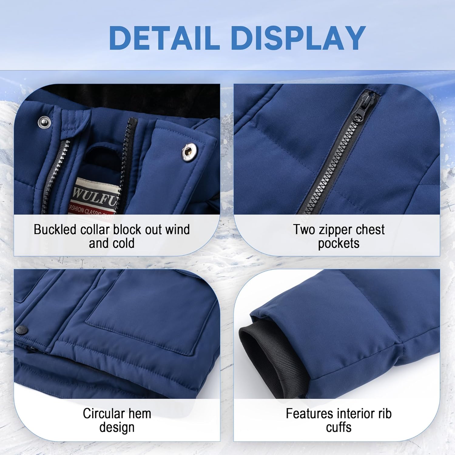 WULFUL Boy's Winter Coat Waterproof Fleece Lined Parka Jackets Kids Hooded Puffer Outerwear - Image 6