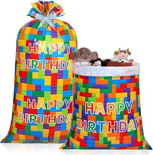 Ctosree 2 Pcs 70" x 40" Extra Large Jumbo Gift Bag Building Block Plastic Giant Gift Bags Oversized Gift Wrapping Bags with 2 Rolls Ribbons for Birthday Party Baby Shower Favor Holiday Supplies