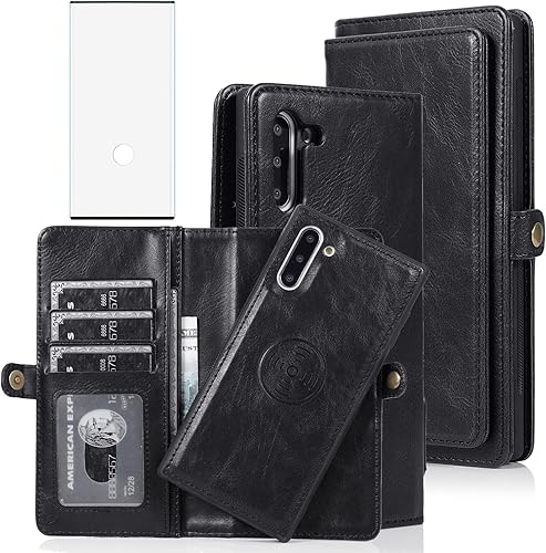 Asuwish Funda de teléfono para Samsung Galaxy Note 10 Glaxay Note10 5G, funda desmontable con protector de pantalla de vidrio templado y