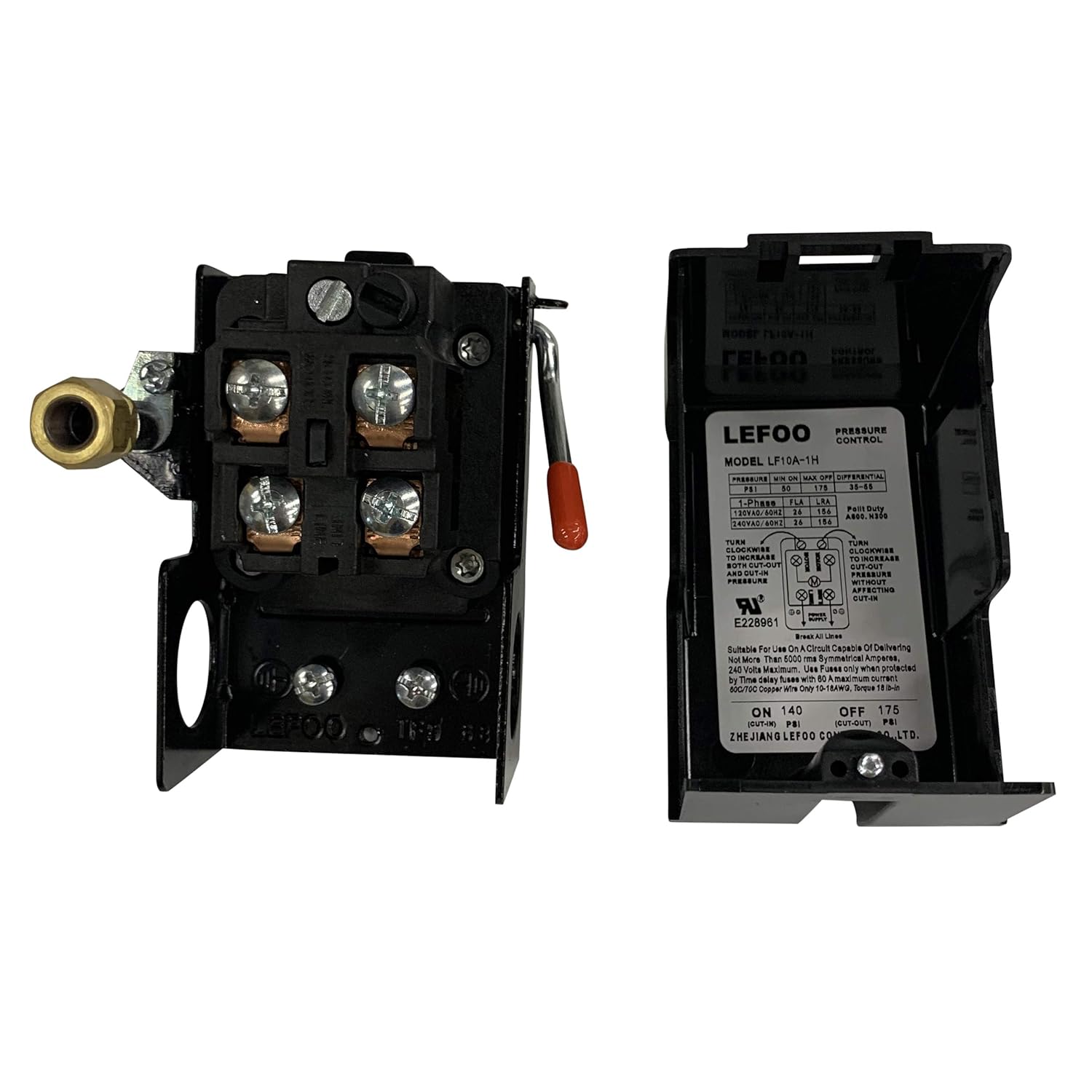 LEFOO Heavy Duty Pressure Switch for Air Compressor 135-175 psi 26 Amp Single Port, Black, Manual Operation