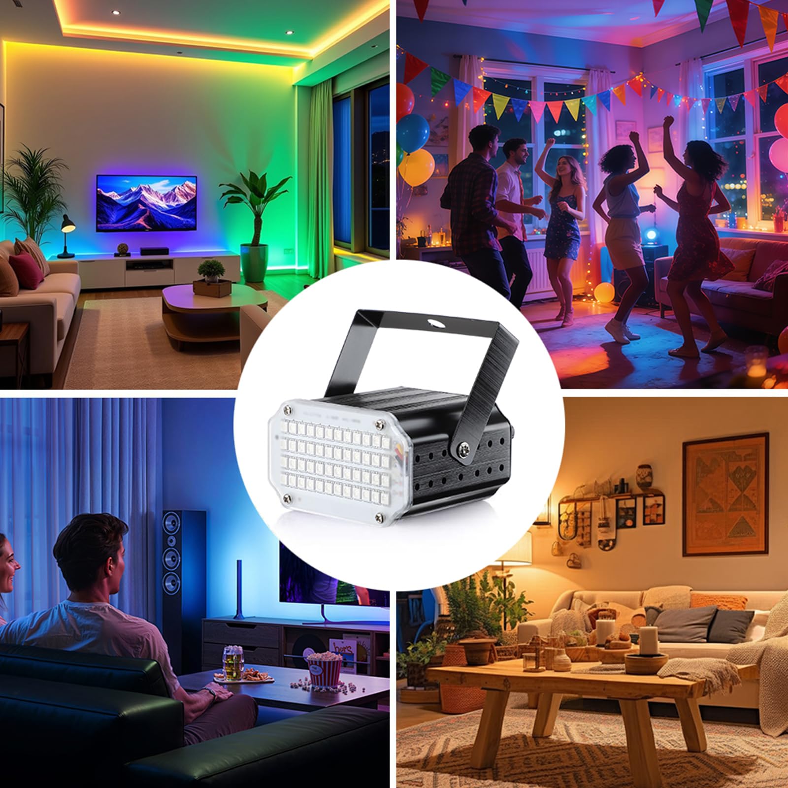Mini Stroboskop Licht, 48 LED Disco Licht Partylicht Strobe Light mit Fernbedienung, Sound Aktiviert Flash Speed Control RBG Blitzlichter für DJ Halloween Karaoke Party in Kleinen Räumen, mit Adapter