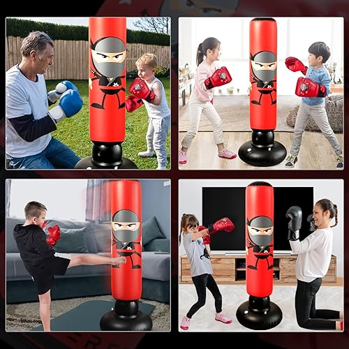 Miniatura 6 de Inflatable Punching Bag for Kids Inflatable Boxing Bag with Gloves - Karate Kickboxing Taekwondo Punching Bag for Boys & Girls